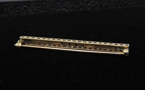 Stylish Antique Krementz 14k Gold and Platinum Bar Pin Brooch Filigree Floral