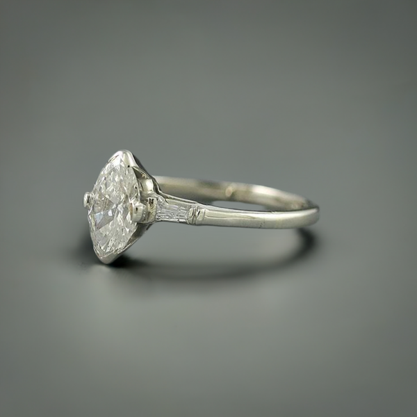 Lovely 14k White Gold Ring w/ Large Marquise Navette Diamond ~.94ct tdw