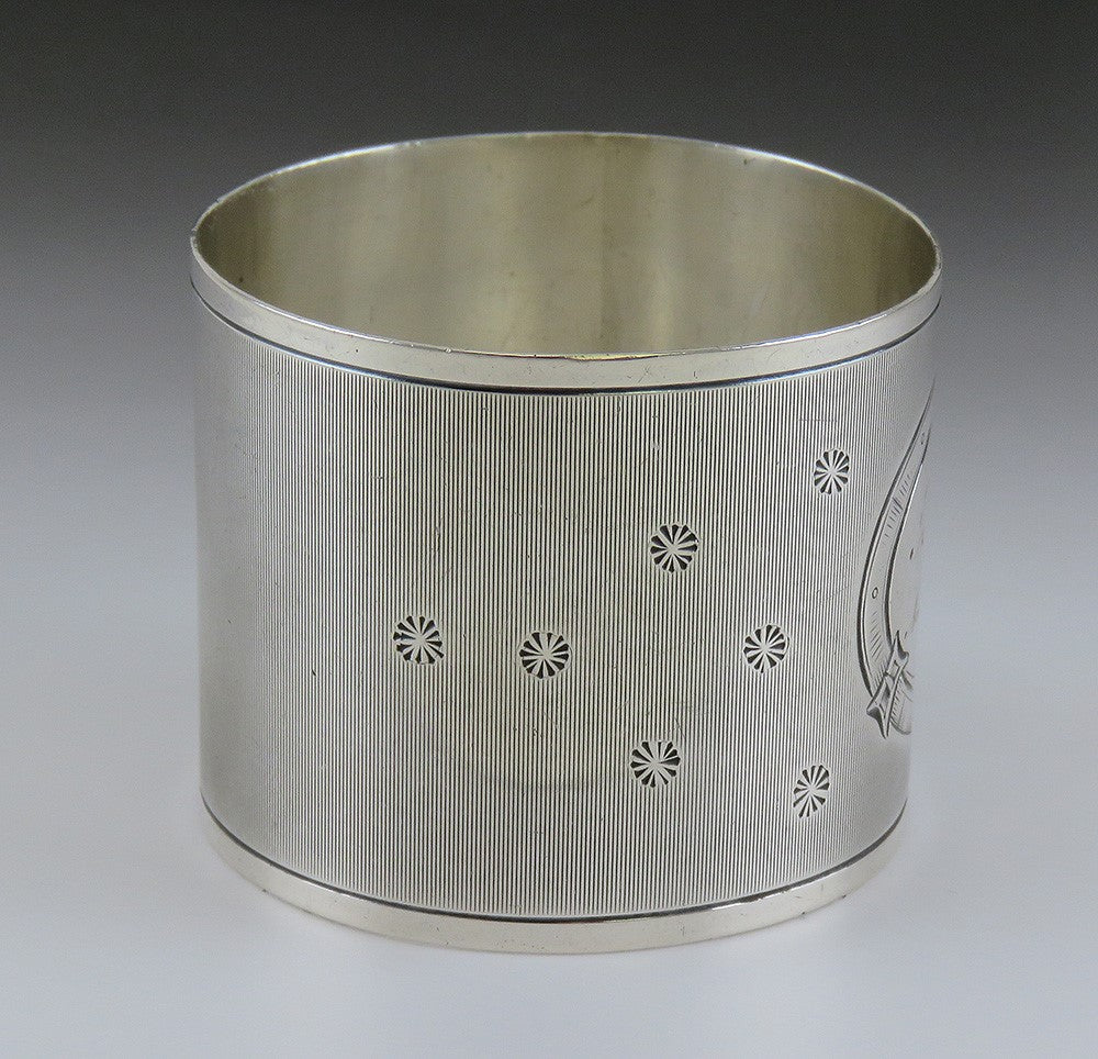 Antique 1869 American Coin Silver Belt Cartouche Napkin Ring 'Aquila' Mono
