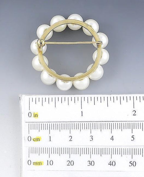 Timeless Classic 18k Yellow Gold ~8mm Pearl Circle Halo Pin Brooch