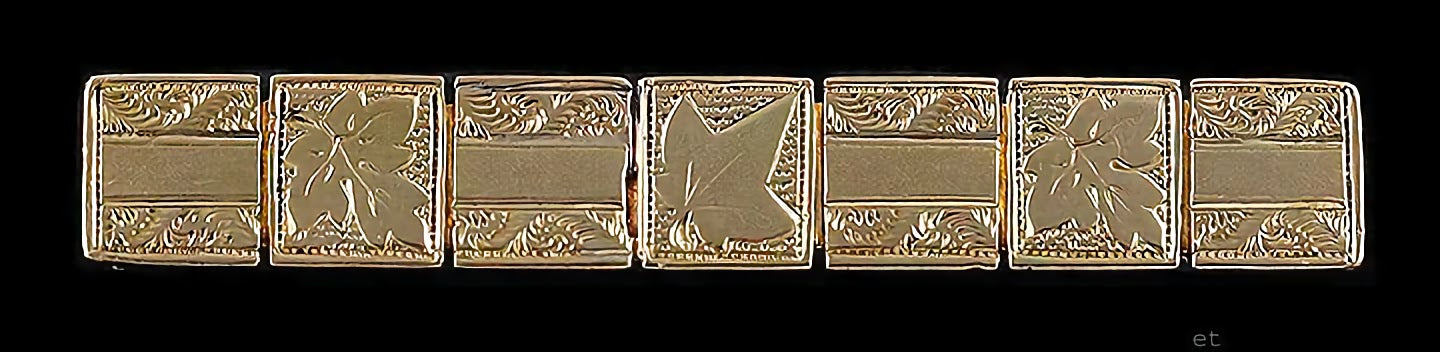 Victorian 18k Yellow Gold Ivy and Grape Leaf Design Bar Pin