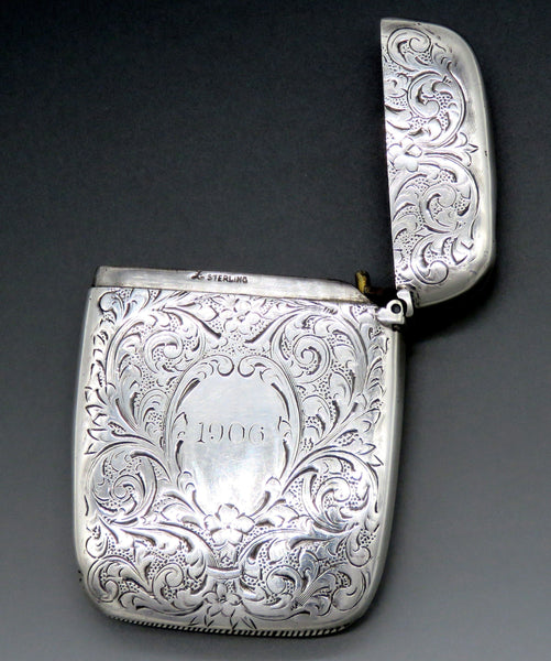 Fine 1904 Antique La Pierre Int'l Sterling Silver Engraved Vesta Case Match Safe