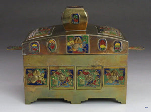 Antique c1900 Chinese Enamel Brass Covered Grand Temple Box