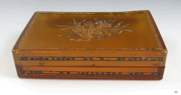 Antique 18th Century Engraved Horn and Brass Cigarette Box