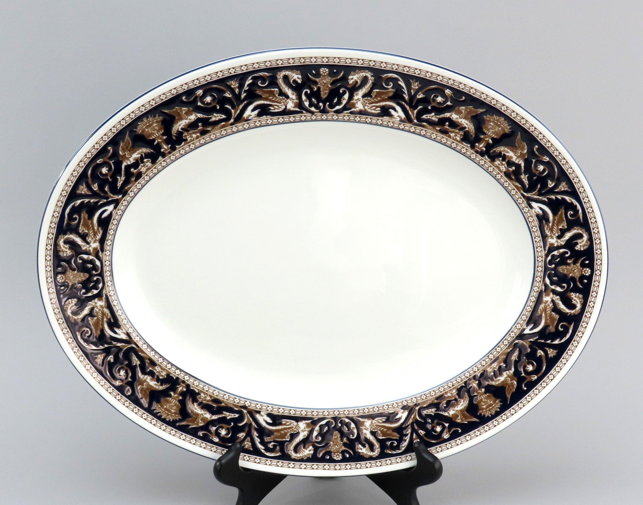 Stunning Wedgwood Florentine Dark Blue Navy Trim W1956 LG Platter 17 1/2" Long