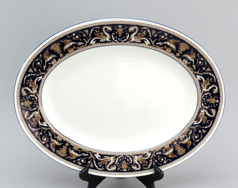 Stunning Wedgwood Florentine Dark Blue Navy Trim W1956 LG Platter 17 1/2" Long