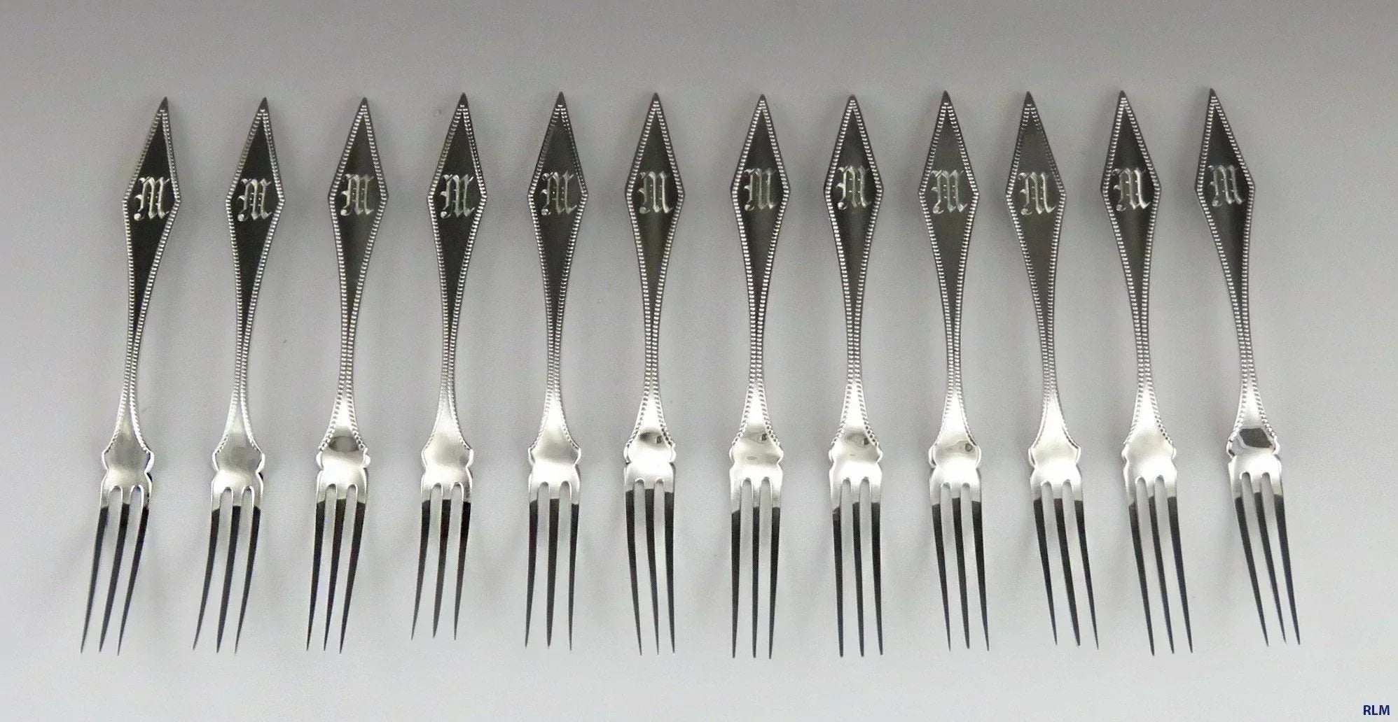 12 Fine Sterling Silver Howard Washington Pattern Strawberry Forks