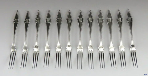 12 Fine Sterling Silver Howard Washington Pattern Strawberry Forks