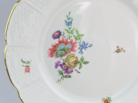 Fab Set 12 French Limoges Raynaud Floral Flowers Gilt Rim 9 5/8" Plates