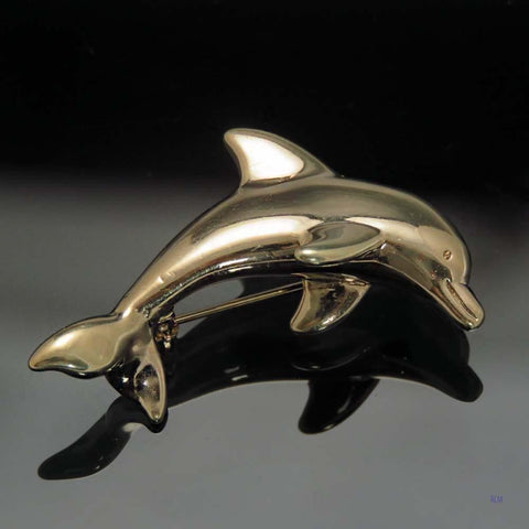 Realistic 14k Yellow Gold Dolphin Fish Porpoise Pin