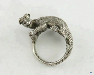 Rare Signed James Yesberger Sterling Silver Dragon Griffin Ring Size 7.5