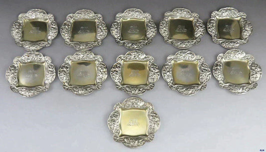 11 Antique 1891 Gorham Sterling Silver Gold Wash Small Candy or Nut Dishes