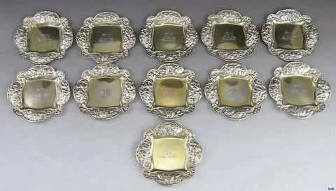 11 Antique 1891 Gorham sterling silver and gold washed candy dishes.