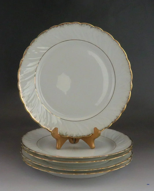 Superb set 5 Antique European White Gold Gilt Porcelain 9 1/2” Plates