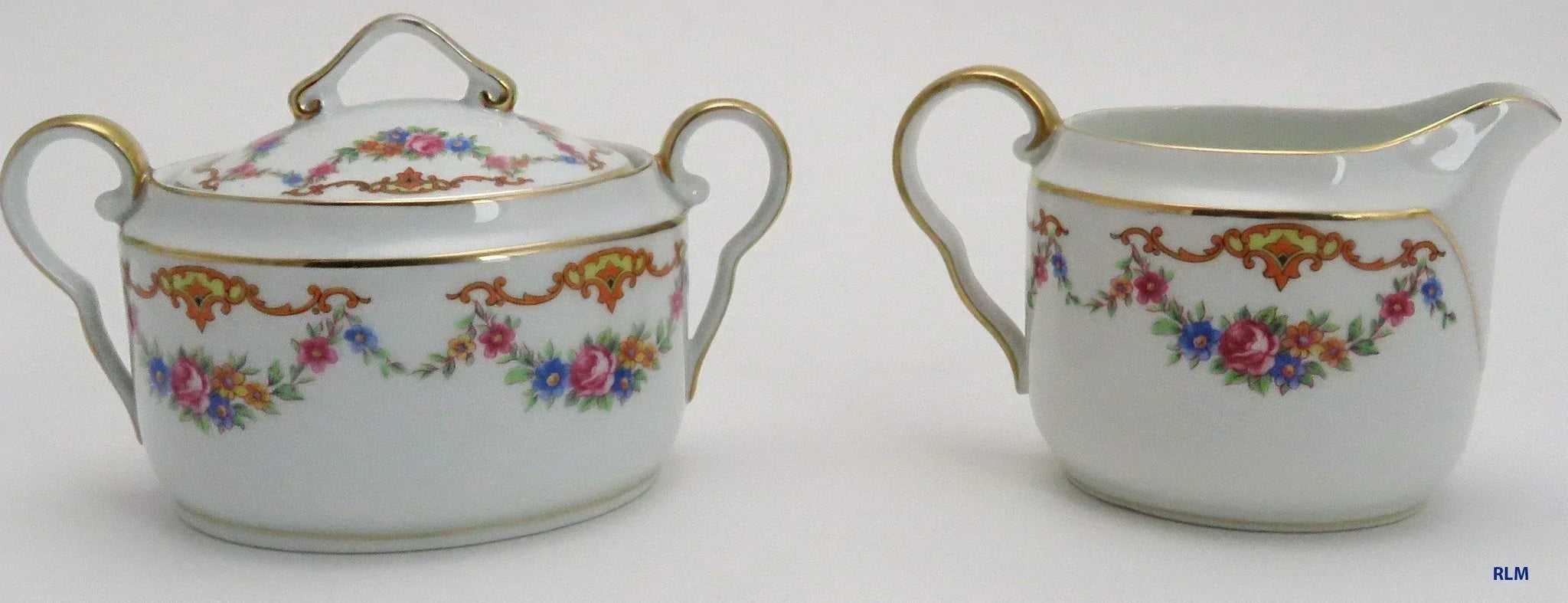 2pc Elegant Czech Epiag Floral Sugar & Creamer Set 9561