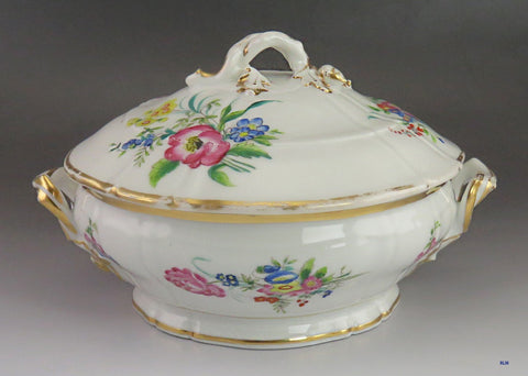 Antique c1850 Paris Porcelain Fine China Gold & Painted Flower Covered Bowl/Dish