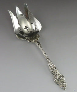 Art Nouveau Sterling Silver Reproduction Cast Six Fleur Serving Fork