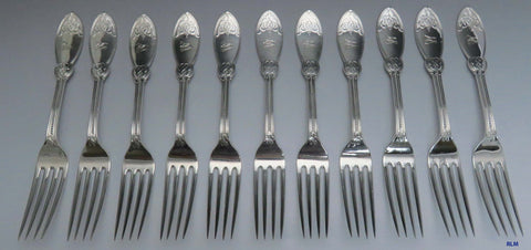 Circa 1858 (11) Polhemus Oriental Sterling Silver Dinner Forks