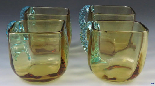 4 Unique Victorian European Cube/Box Form Cordial or Shot Glasses w/ Rope Handle