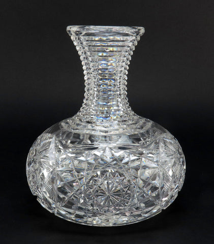 Antique American Brilliant Period Cut Glass Step Cut Neck Carafe Decanter Vase