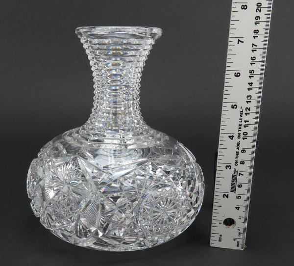 Antique American Brilliant Period Cut Glass Step Cut Neck Carafe Decanter Vase