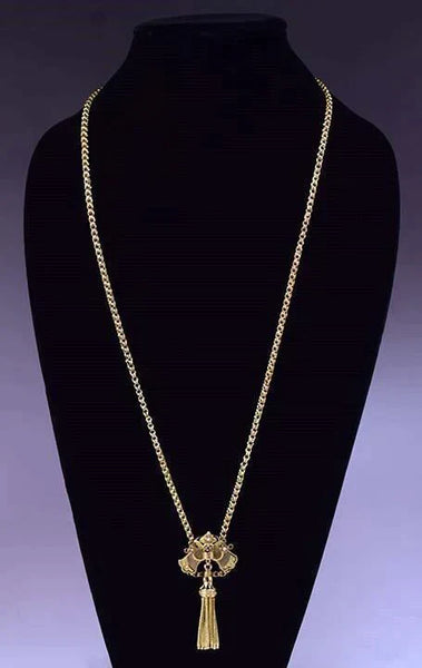American Victorian 10k Gold Pearl Slider Pendant Necklace w/ Black Enamel