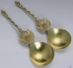 2 Mid-Late 1800's Hanau Germany 800-900 Silver Serving Spoons