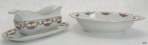 Czech Epiag Floral Double Spout Gravy Boat w Underplate & Oval Serving Dish 9561