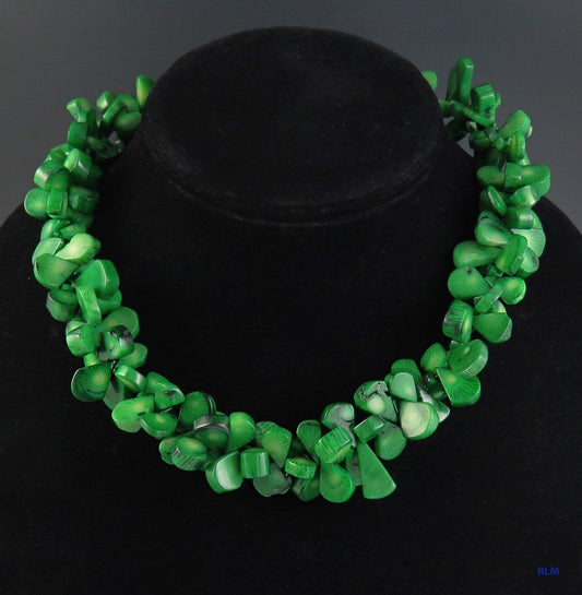 Modern Sterling Silver Green Coral Fan Design Necklace