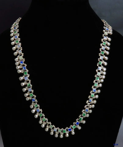 1850's-1920's India Indian Sterling Silver Enamel Necklace