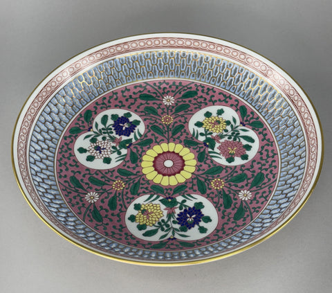 Herend Handpainted Emaille Rose ERS Reticulated 9 7/8" Pink Floral Bowl