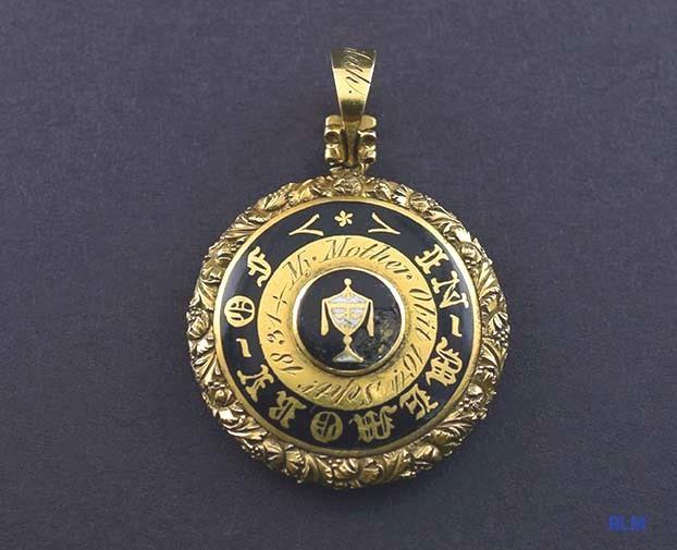 1831 Antique American 18k Gold Black Enamel Memorial Pendant