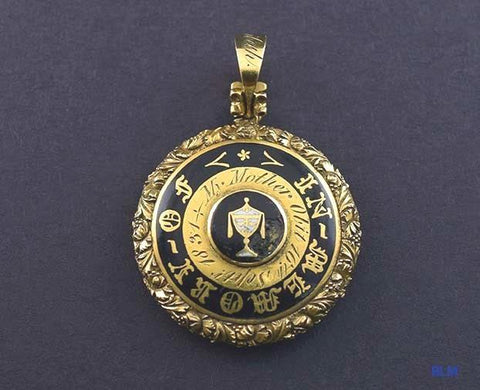 1831 Antique American 18k Gold Black Enamel Memorial Pendant