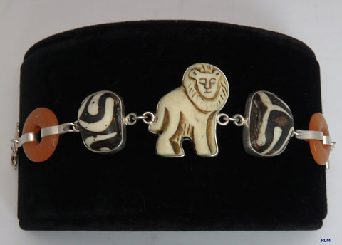 1950's-1970's Tibetan Sterling Silver Lion Bracelet