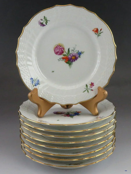 Fine set 9 Royal Copenhagen Light Saxon Flower 493 Floral Bread Plates / Saucers