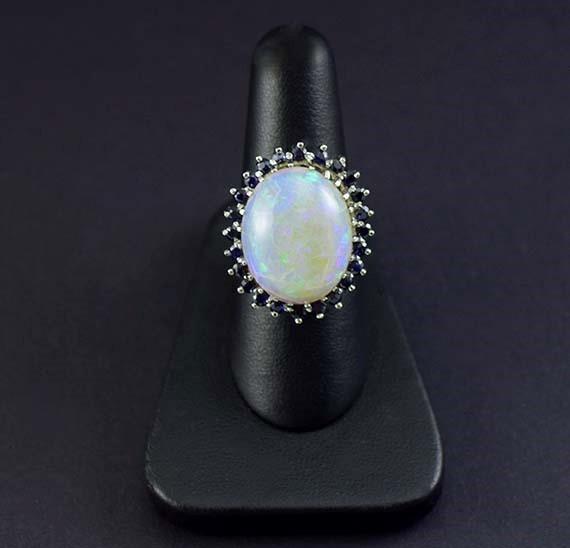 Stunning 14k White Gold Opal & Sapphire Ring Size 7