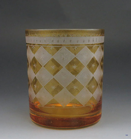 c1800-1825 Beautiful Antique Bohemian Cut Amber Frosted Glass Tumbler Cup
