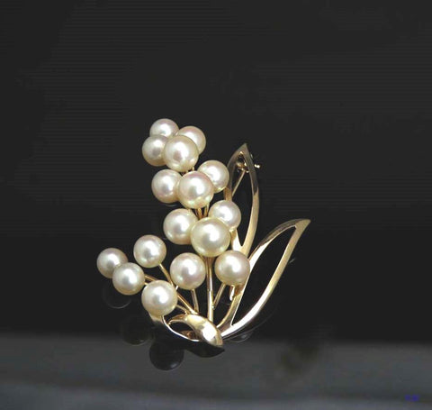 1940's-1960's Japanese 14k Yellow Gold Flower/Leaf Pearl Pin