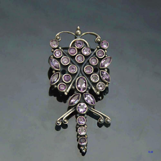 Wonderful Modern Sterling Silver Amethyst Dragonfly Pendant