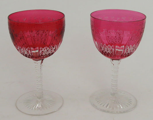 11 Antique c1870 Superb Quality Wheel Cut Ruby Red Wine Glasses