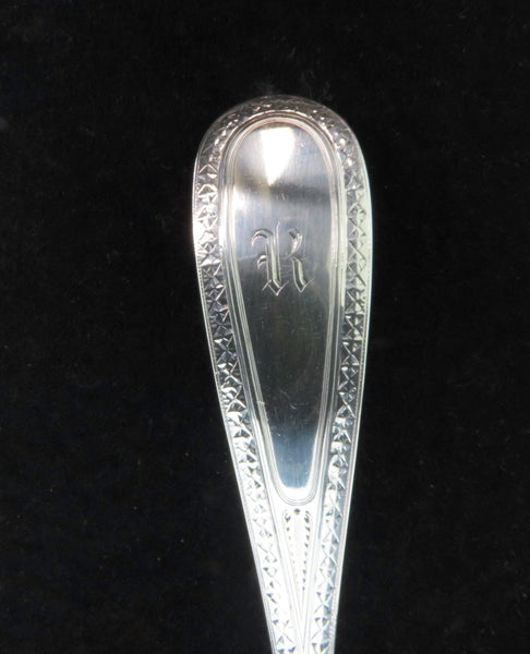 c1875 Sterling Silver Serving Spoon Large Bowl R Mono 11 7/8 Inches