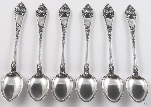 Norwegian 830S Silver Open OPPHØYET Rose Demitasse Spoons Th. Marthinsen Norway