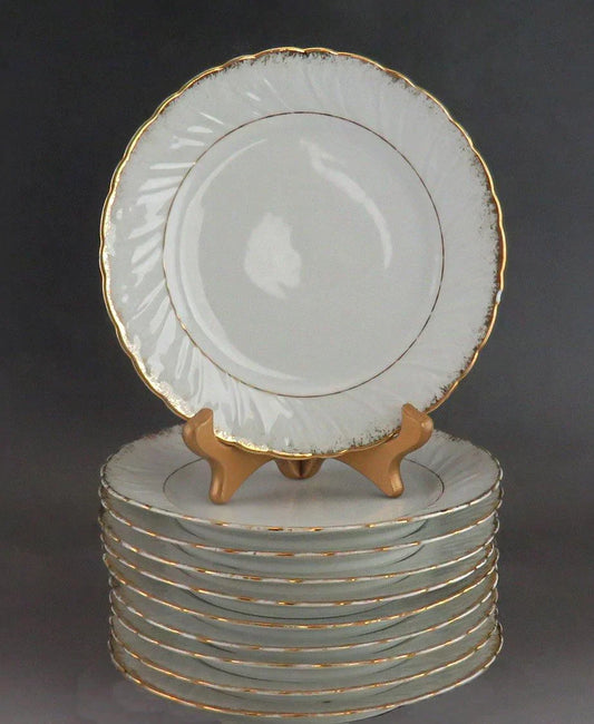 Superb set 10 Antique European White & Gold Gilt Porcelain 8” Dessert Plates