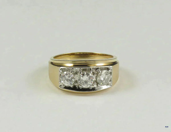 Stunning 14k Brushed Yellow Gold ~1.2ct Triple Diamond Ring Size 9