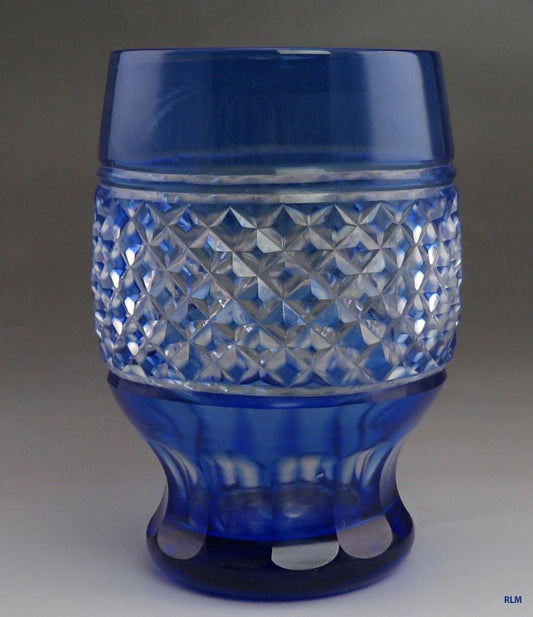 12 Antique Cobalt Blue Cut to Clear Diamond Pattern Tumblers/Glasses
