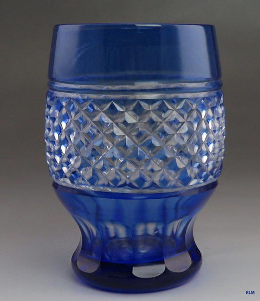 12 Antique Cobalt Blue Cut to Clear Diamond Pattern Tumblers/Glasses