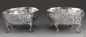Pair Antique 1889 German Sterling Silver Hand Chased Bowls/Dishes