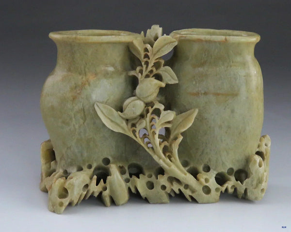 Unique c1900 Chinese Hand Carved Soapstone Bud Flower Vase