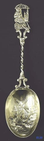 Antique 800 Silver German Spoon w/ Dutch Scene