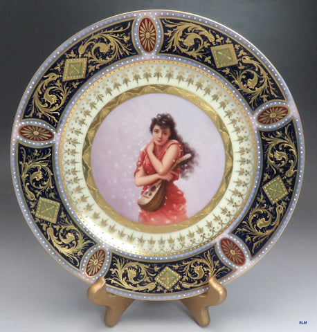 Antique Royal Vienna Hand Painted Girl Playing Mandolin Cabinet Plate